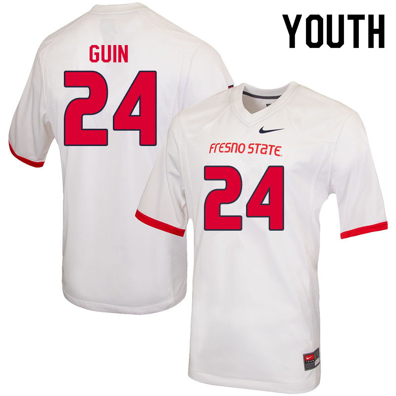 Youth #24 Justin Guin Fresno State Bulldogs College Football Jerseys Sale-White - Click Image to Close
